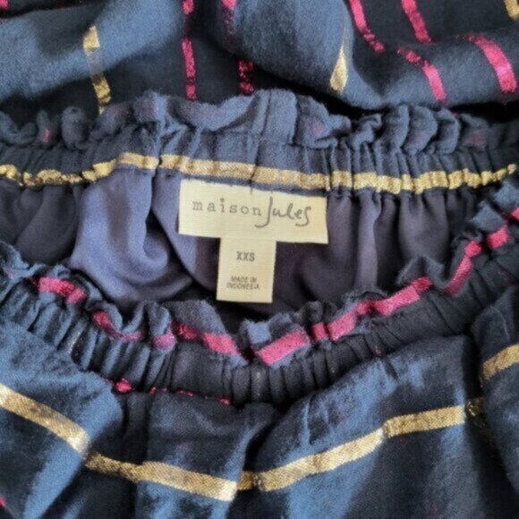 Maison Jules Blue Cotton metallic stripe Ruffe Maxi Dress Women’s XXS - Picture 3 of 12